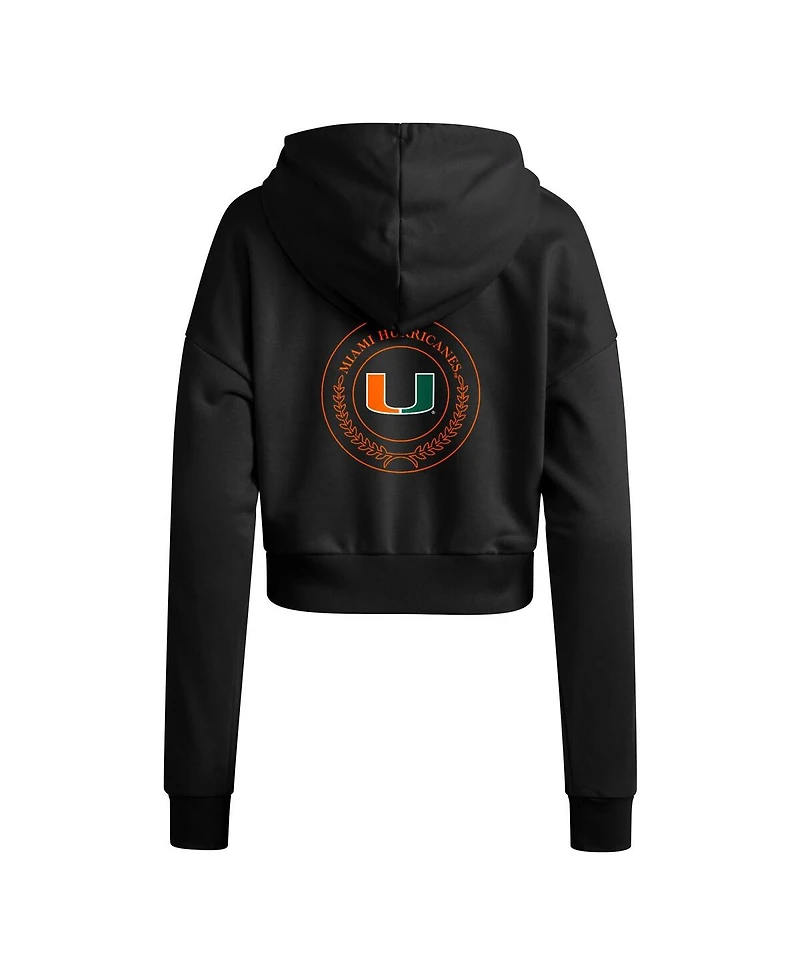Adidas Women's Black Miami Hurricanes Campus Queen Cropped Pullover Hoodie