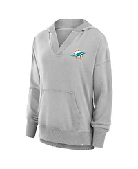 Fanatics Women's Heather Gray Miami Dolphins Initiative Snow Wash French Terry V-Neck Pullover Hoodie