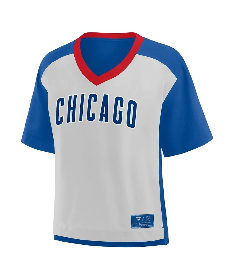 Fanatics Women's Royal/Graphite Chicago Cubs Oversized Race to Win V-Neck T-Shirt