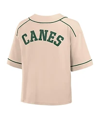 Fanatics Women's Tan Miami Hurricanes Oversized Dominant Force Cropped V-Neck T-Shirt