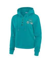 Wear by Erin Andrews Women's Aqua Miami Dolphins Waffle Hoodie Pullover Top