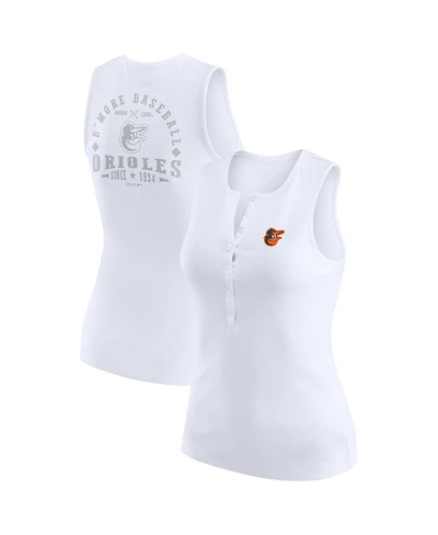 Wear by Erin Andrews Women's White Baltimore Orioles Rib-Knit Henley Tank Top