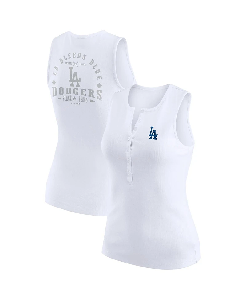 Wear by Erin Andrews Women's White Los Angeles Dodgers Rib-Knit Henley Tank Top