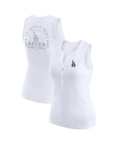 Wear by Erin Andrews Women's White Los Angeles Dodgers Rib-Knit Henley Tank Top