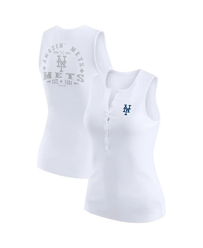 Wear by Erin Andrews Women's White New York Mets Rib-Knit Henley Tank Top