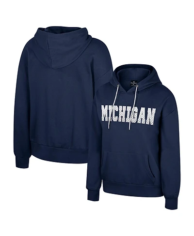 Colosseum Women's Navy Michigan Wolverines Reflection Rhinestone Drawcord Pullover Hoodie