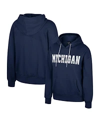 Colosseum Women's Navy Michigan Wolverines Reflection Rhinestone Drawcord Pullover Hoodie