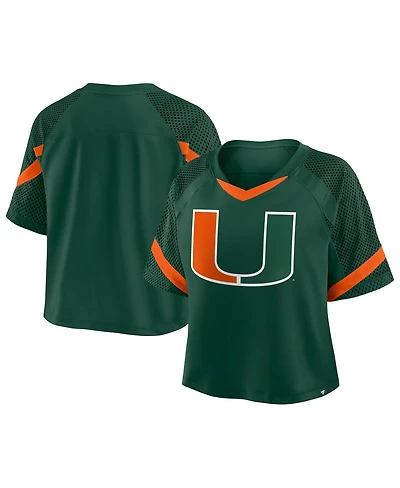 Fanatics Women's Green Miami Hurricanes Oversized Raglan V-Neck Fashion Jersey