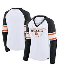 Fanatics Women's White/Black Cincinnati Bengals Redzone Blitz Package Raglan Lace-Up V-Neck Long Sleeve T-Shirt