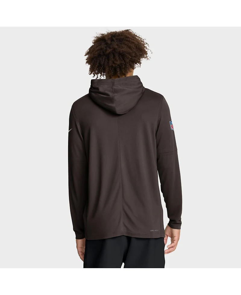 Nike Men's Brown Cleveland Browns Sideline Pure Fury Performance Long Sleeve Hoodie T-Shirt