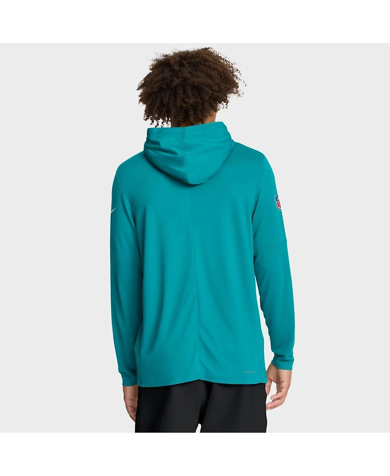 Nike Men's Aqua Miami Dolphins Sideline Pure Fury Performance Long Sleeve Hoodie T-Shirt