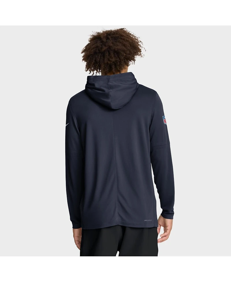 Nike Men's Navy Chicago Bears Sideline Pure Fury Performance Long Sleeve Hoodie T-Shirt