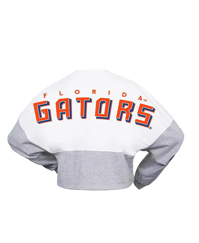Spirit Jersey Women's White Florida Gators Heather Block Cropped Long Sleeve T-Shirt