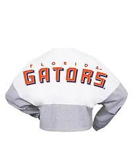 Spirit Jersey Women's White Florida Gators Heather Block Cropped Long Sleeve T-Shirt