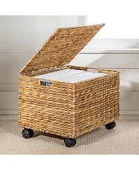 Happimess Ashton 18.11" Classic Farmhouse Hand-Woven Hyacinth Rolling Filing Basket with Lid and 360 Degree Lockable Wheels