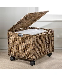 Happimess Ashton 18.11" Classic Farmhouse Hand-Woven Hyacinth Rolling Filing Basket with Lid and 360 Degree Lockable Wheels