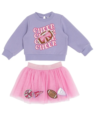 Rare Editions Baby Girls 2-Piece French Terry Cheer Sweatshirt and Tutu Skirt Set