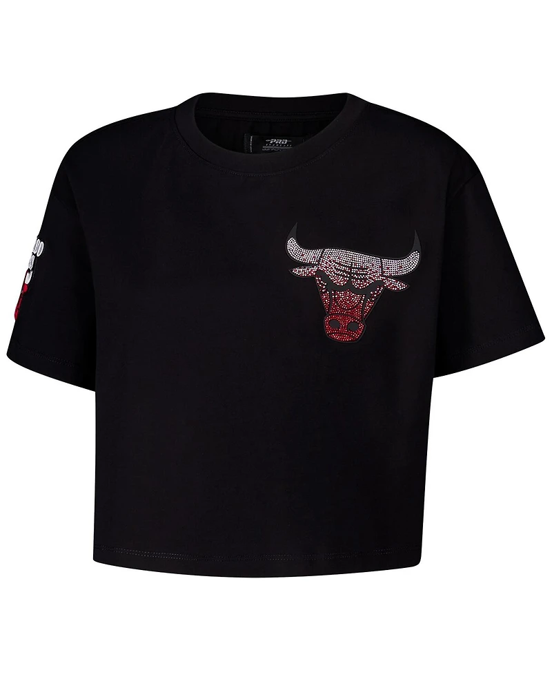 Pro Standard Women's Black Chicago Bulls Jewels Boxy Cropped T-Shirt