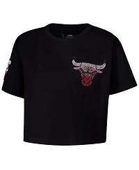 Pro Standard Women's Black Chicago Bulls Jewels Boxy Cropped T-Shirt