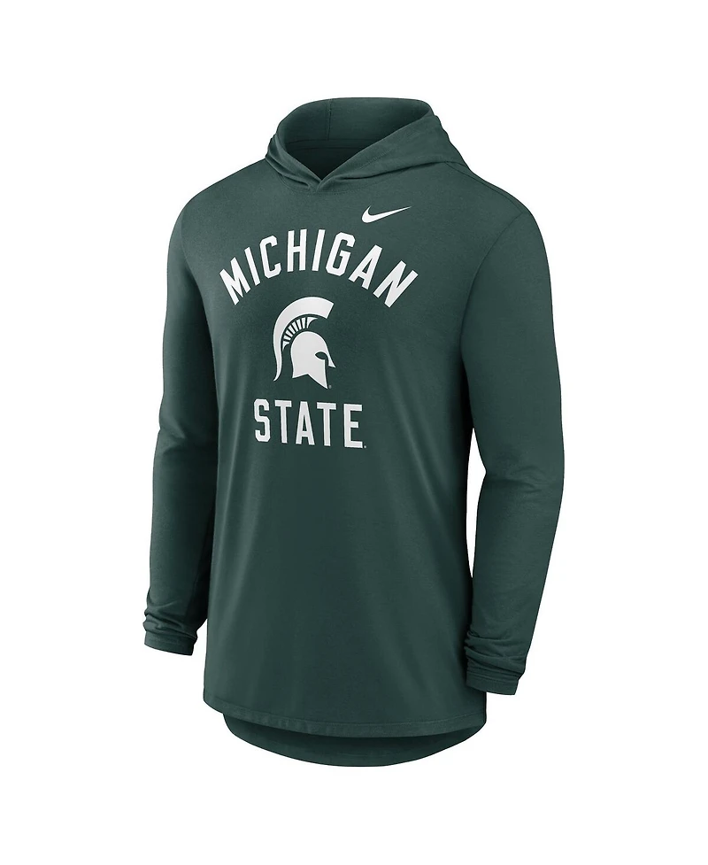 Nike Men's Green Michigan State Spartans Classic Arch Tri-Blend Performance Long Sleeve Hoodie T-Shirt