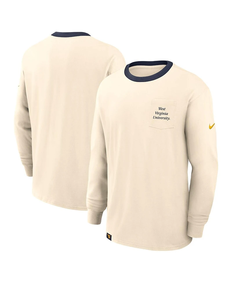 Nike Men's Natural West Virginia Mountaineers Athletic Prep Max90 Pocket Logo Long Sleeve T-Shirt