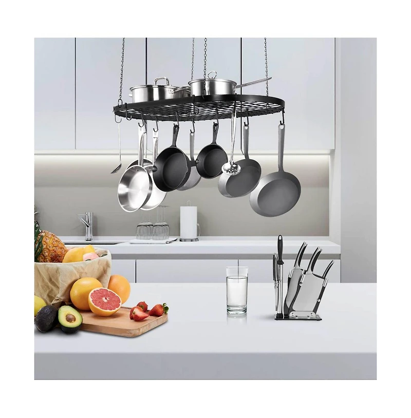 Slickblue Pot and Pan Wall Rack with 12 Hooks, Heavy-Duty Mount for Kitchen Organization
