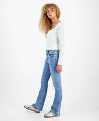 Madden Girl Juniors' Rhinestone Embellished Mid Rise Bootcut Jeans