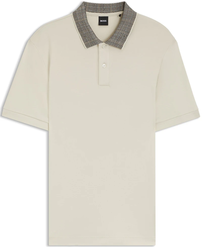 Boss by Hugo Men's Patterned Collar Pima-Cotton Polo Shirt