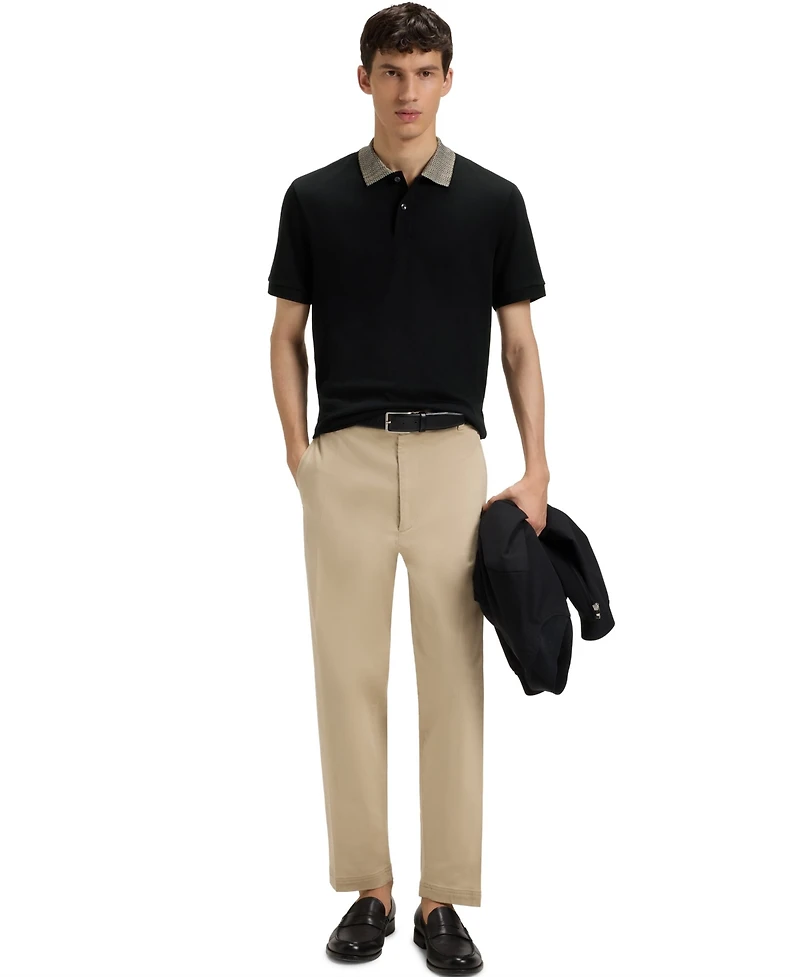 Boss by Hugo Men's Patterned Collar Pima-Cotton Polo Shirt