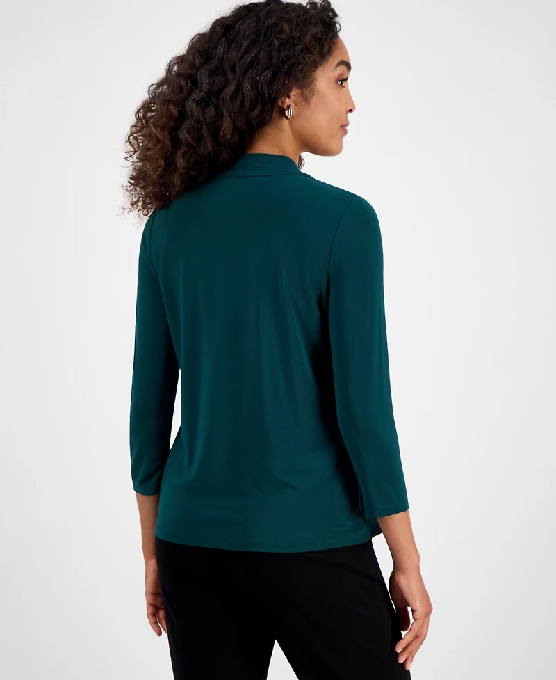 Kasper Women's Knot-Front 3/4-Sleeve Blouse, Regular & Petite