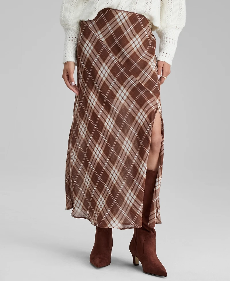 And Now This Women's Plaid Bias-Cut Slip Skirt, Macy's Exclusive