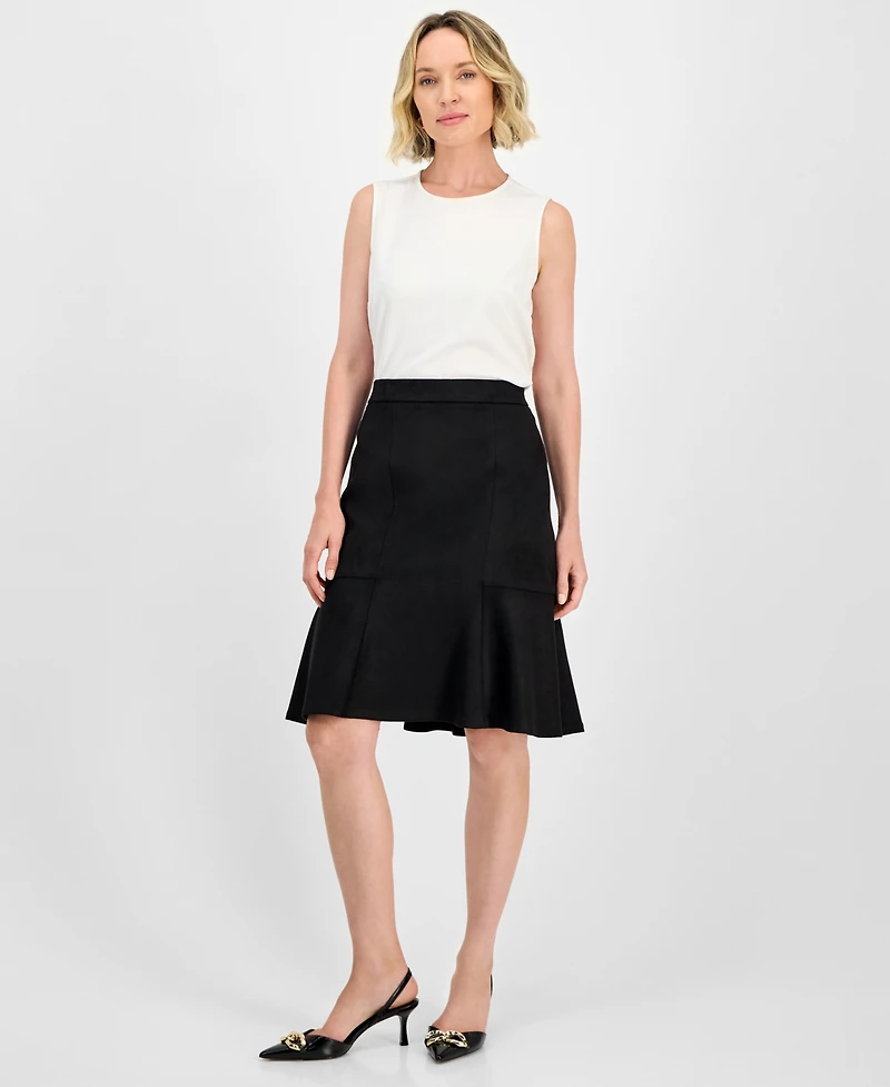 Kasper Faux-Suede Flared Pull-On Skirt, Regular & Petites