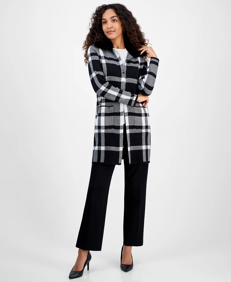 Kasper Women's Plaid Faux-Fur-Collar Coatigan