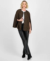 Kasper Leopard Jacquard Snap-Front Cape-Sleeve Topper, Regular & Petites