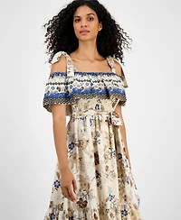 Anne Klein Women's Printed Tie-Waist Off-The-Shoulder Dress
