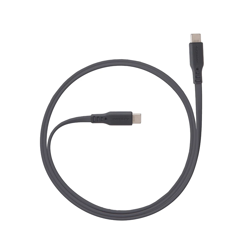 Ventev Flat Usb C to High Speed Tangle-Free 3 Foot Cable-Gray