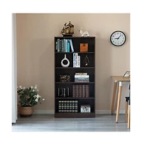 Basicwise Freestanding Classic Wooden Display Bookshelf, Floor Standing Bookcase, with 5 Open Display Shelves