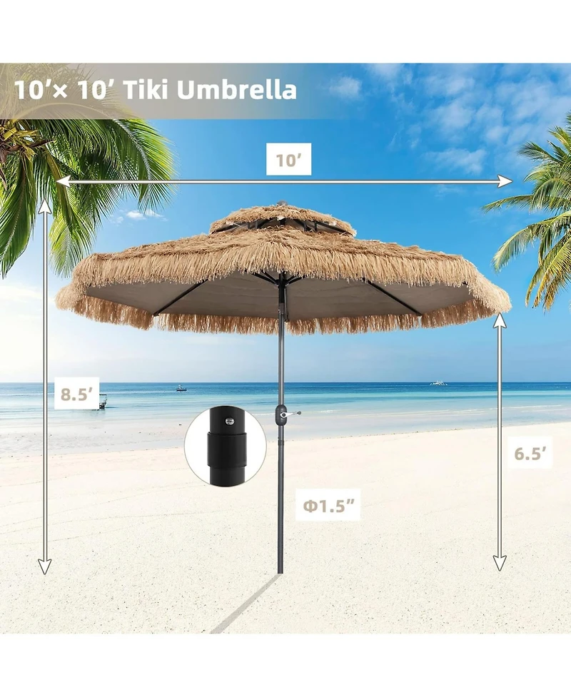 Gymax 10 ft Thatched Tiki Patio Umbrella Beach 2 Tier Hawaiian Pool Sun Shade