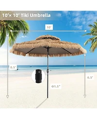 Gymax 10 ft Thatched Tiki Patio Umbrella Beach 2 Tier Hawaiian Pool Sun Shade