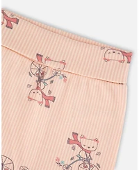 Deux par Baby Girl Cotton Evolutive Pant Pink Cat Print