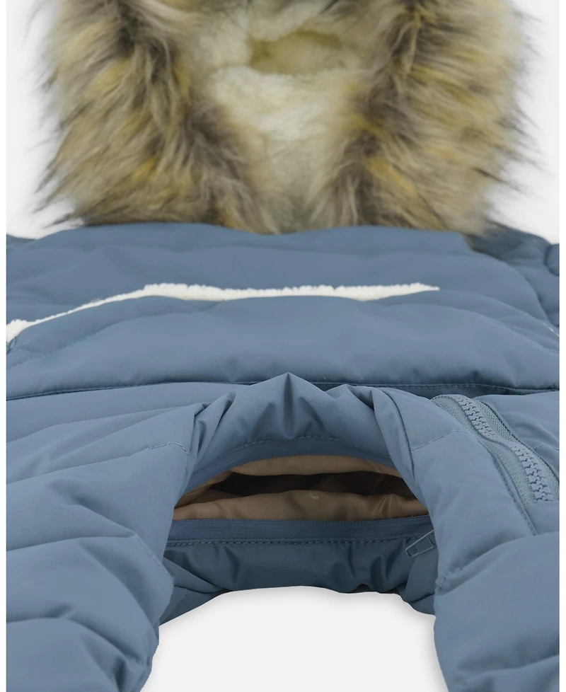Deux par Baby Boy One-Piece Snug Snowsuit Designed for Car Seat Dark Gray Blue - Baby|Toddler
