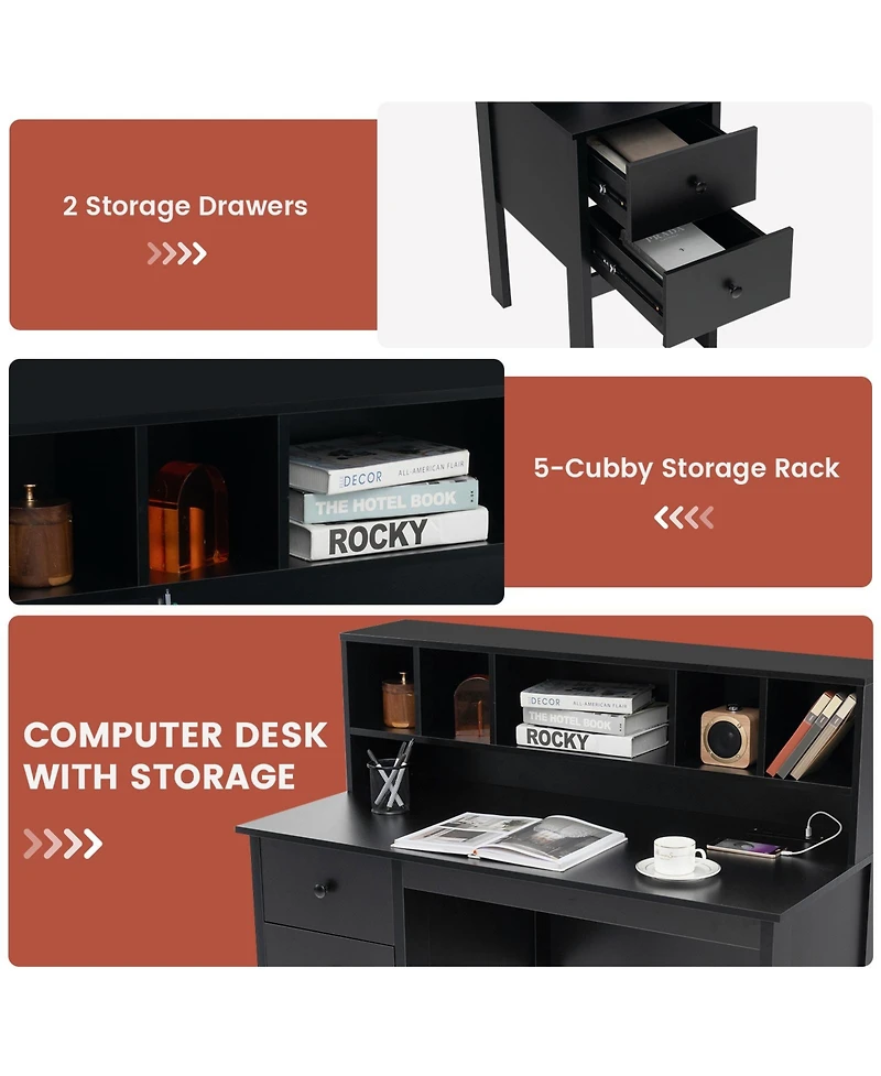 Mecale Home Office Workstation Laptop Table with Hutch and Drawers