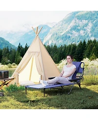 Outsunny Folding Lounge Chair w/ Reclining Back, ning Chair, Light