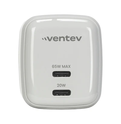 Ventev 65W Ultrafast Usb C Universal Dual GaN Mini Wall Charger-White