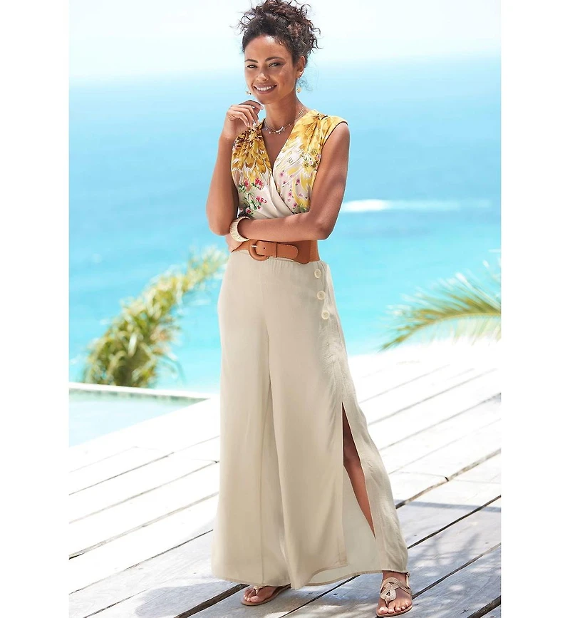 Lascana Women's Side Slit Wide Leg Pants
