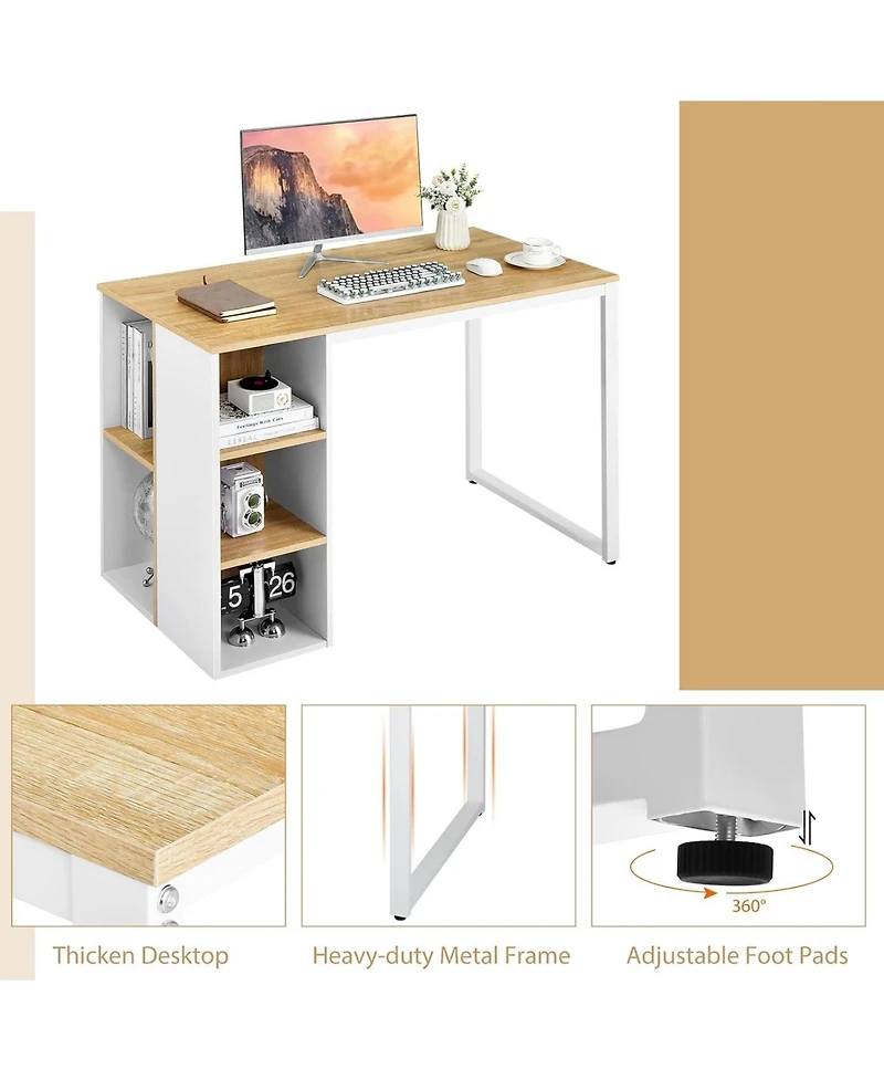 Mecale Computer Desk with 5 Side Shelves and Metal Frame
