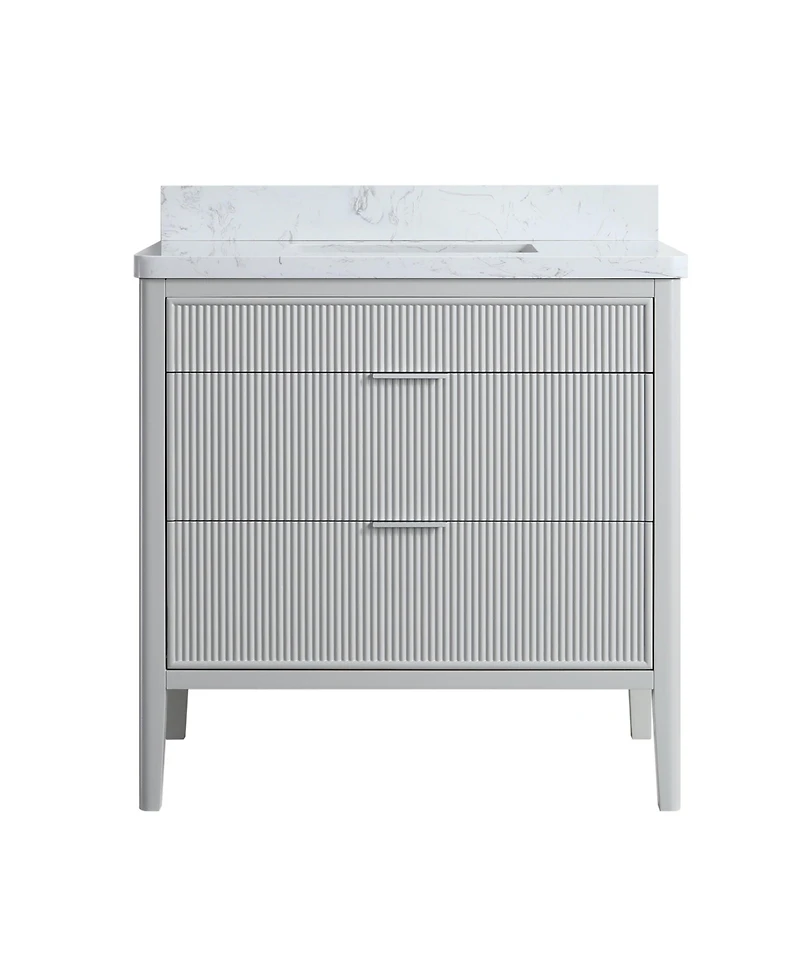 Casainc Fully Assembled 36" Freestanding Single Sink Bathroom Vanity with 2 Handle Sets and Engineered Marble Top