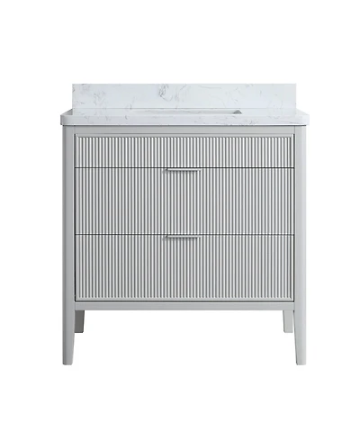 Casainc Fully Assembled 36" Freestanding Single Sink Bathroom Vanity with 2 Handle Sets and Engineered Marble Top