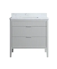 Casainc Fully Assembled 36" Freestanding Single Sink Bathroom Vanity with 2 Handle Sets and Engineered Marble Top