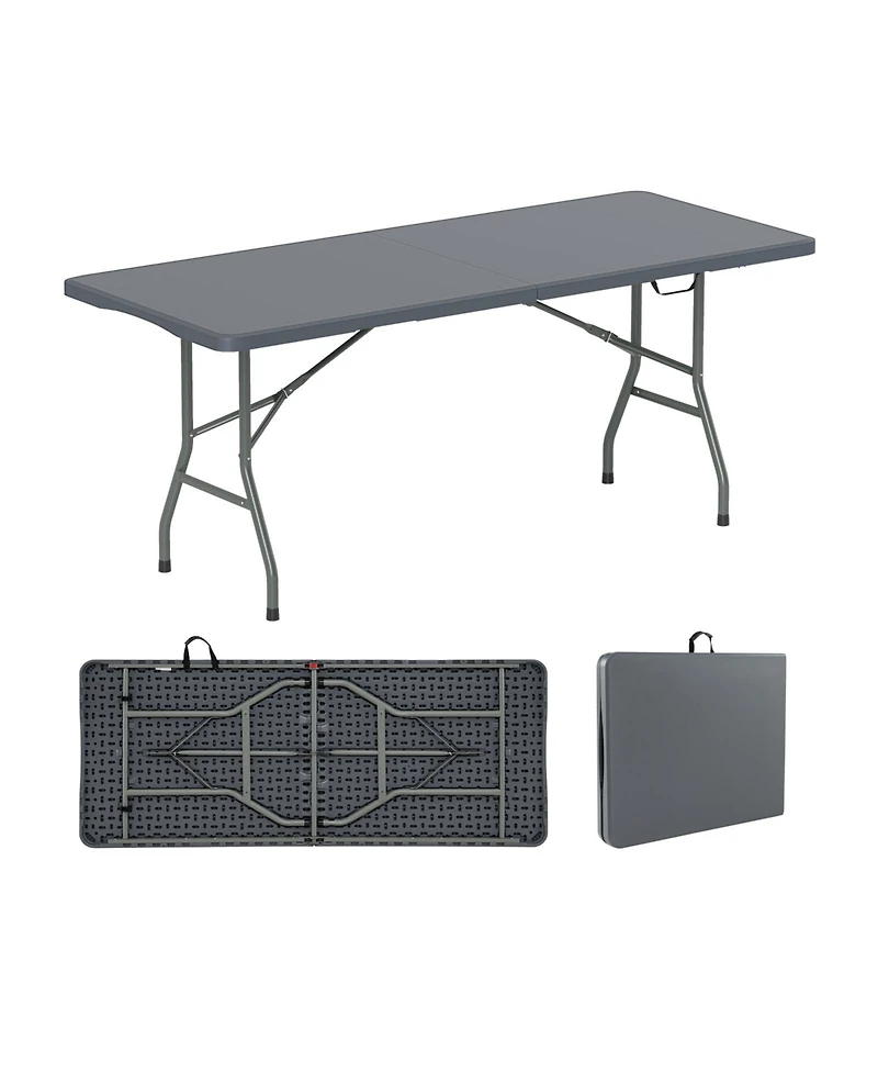 Akiudex 6 ft portable folding table 350 lbs fold-in-half table with hdpe tabletop
